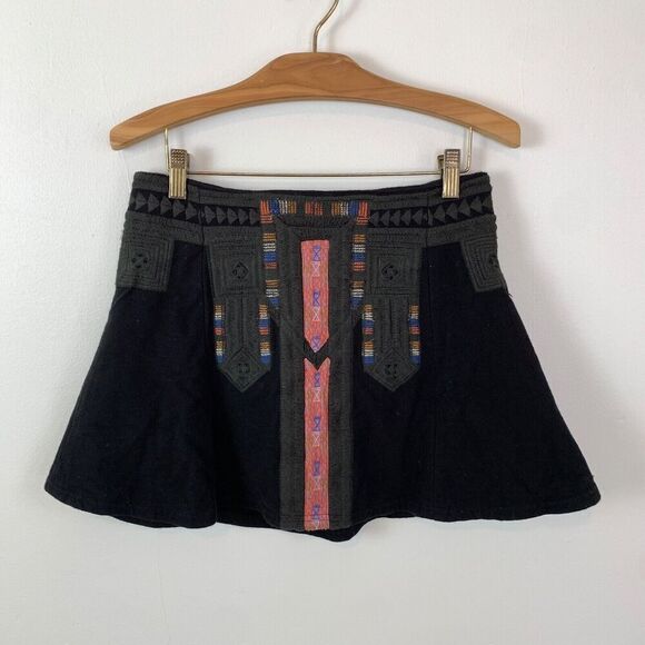 Free People New Romantics Mini Skirt Tribal Cheer Aztec Black XS Embroidered - Picture 3 of 11